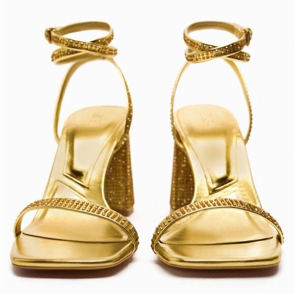ZARA RHINESTONE BLOCK HEEL SANDALS - Picture 8 of 9
